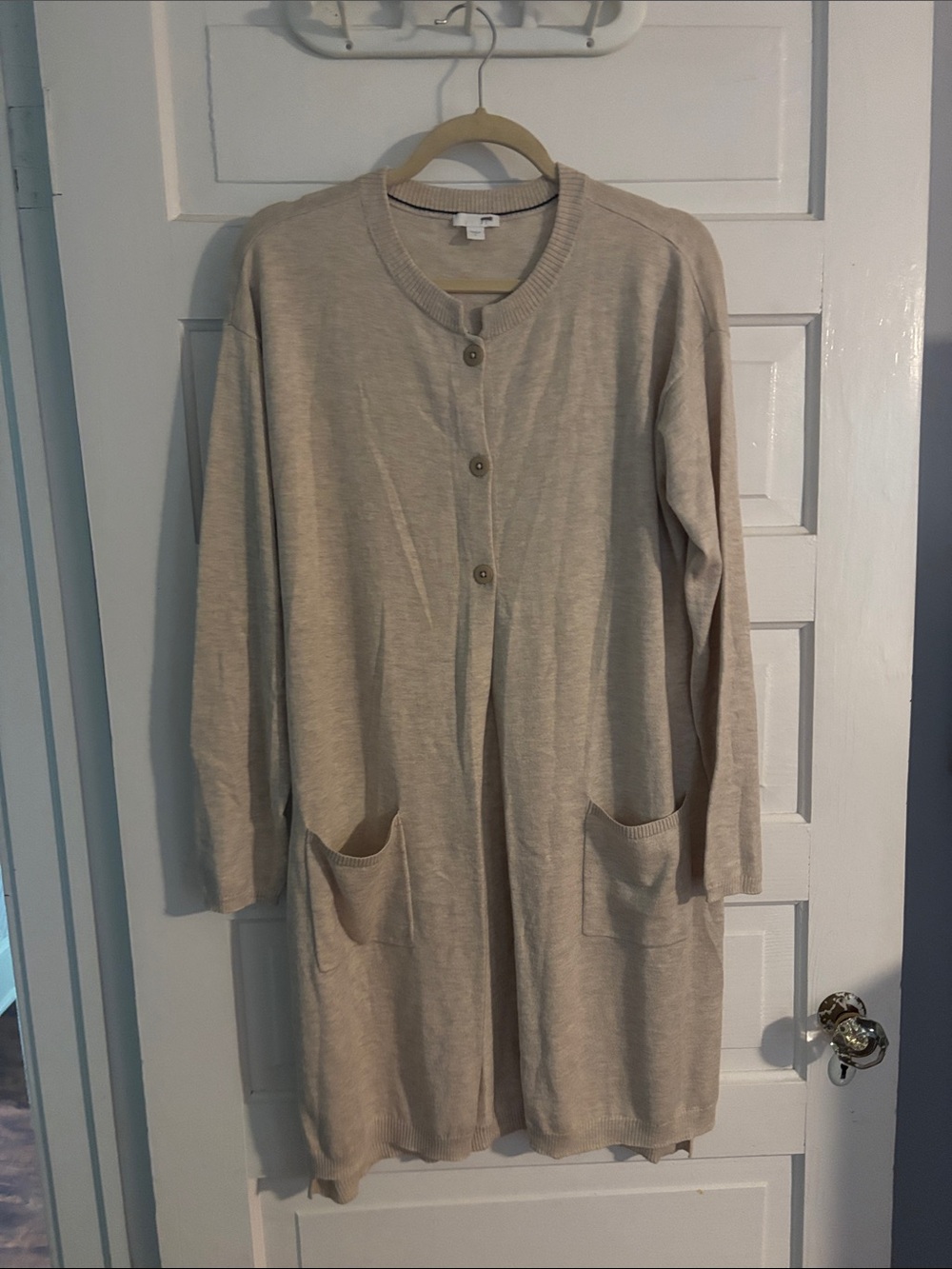 Beige Longline Pocket Cardigan Sweater - Women